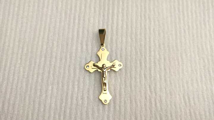 Stainless Steel Yellow Gold Plated INRI Jesus Piece Cross Pendant