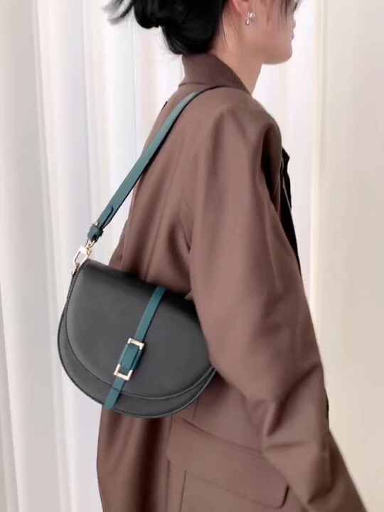 New Trendy Vegan Real Leather Female Underarm Saddle Bag Shoulder Sling  Designer Purses and Ladies Handbags Women