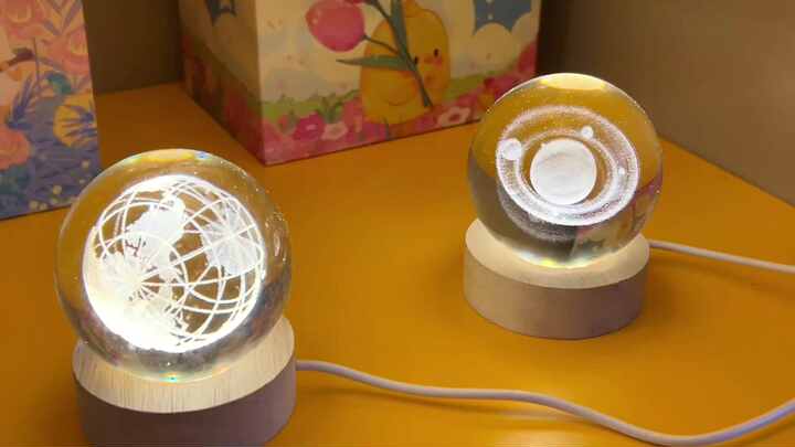luolety 7 kleuren glazen kristallen bol met LED-licht houten standaard, 40 mm chakra kristal kwarts helende bollen ruimte decoratieve ballen nachtlampje voor thuisgebruik (type A