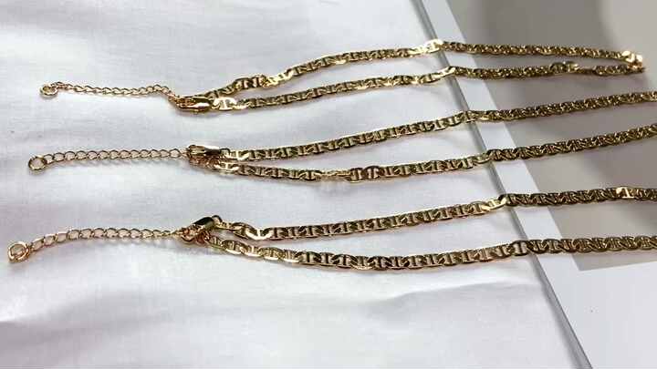 10K Gelbgold Solide 1.5mm Pflastern Diamantschliff Seemann Anker Kette