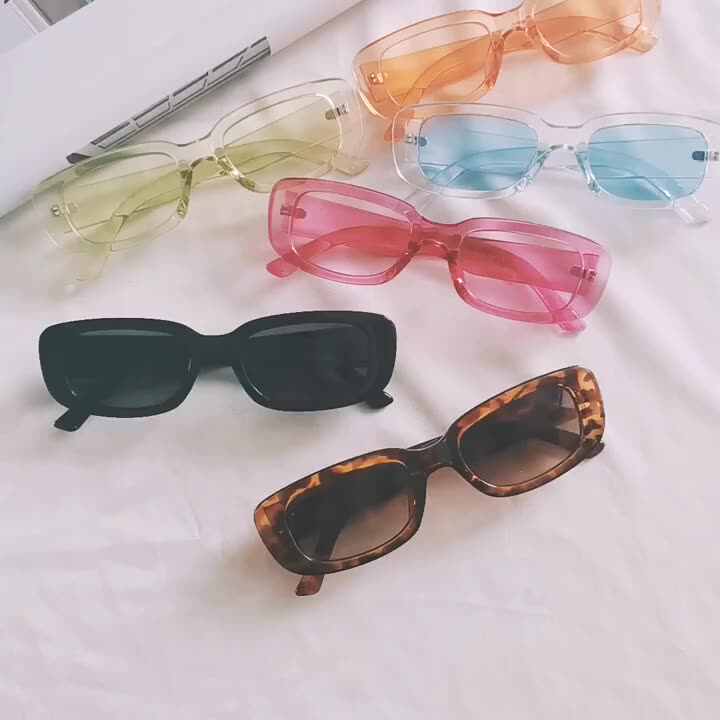 Women Sunglasses Lady Vintage Rectangular Shaped Sun Glasses Female Jelly  Color Eyewear Blue Sunglasses