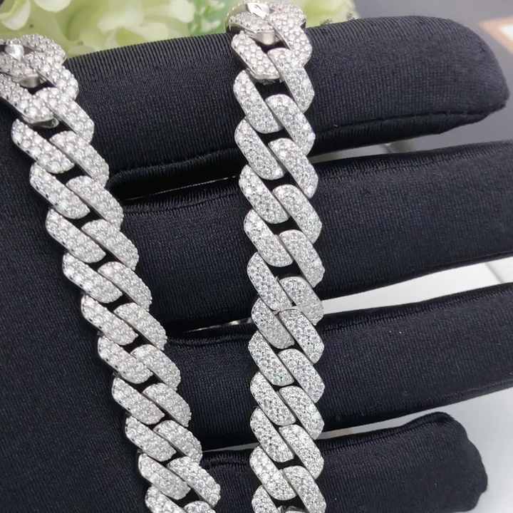 MS-511 Moissanite Diamonds Cuban Chain Link 925 Sterling Silver