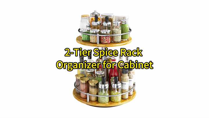 Kitchen Bamboo Wooden Tier Revolving Spice Rack 20 Jars