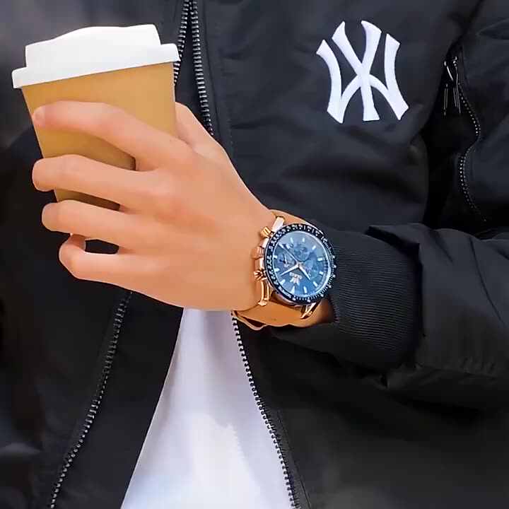 OLEVS Orologio Uomo Cronografo Multifunzione – 45mm, Cinturino Pelle Marrone, Impermeabile 30m, Luce Notturna