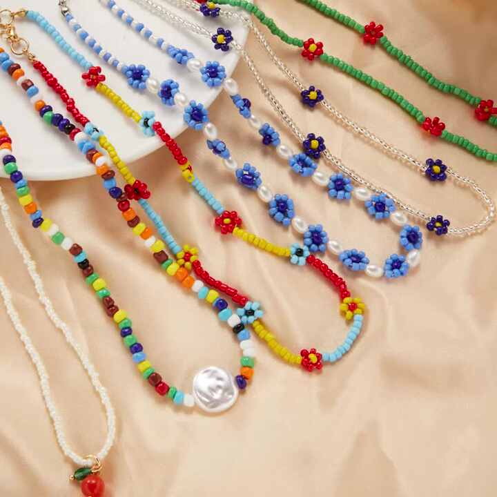 INS Flower Beads Necklace Handmade Trendy Pearl Beaded