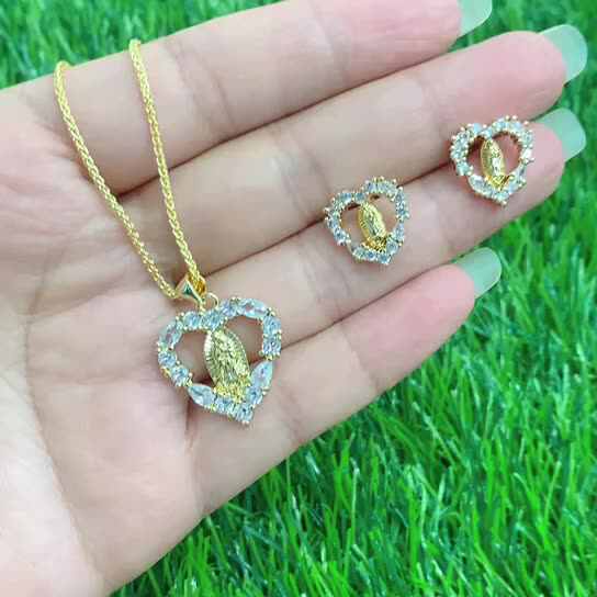 24K Gold Plated Round Heart Colorful CZ Micro Pave Virgen De