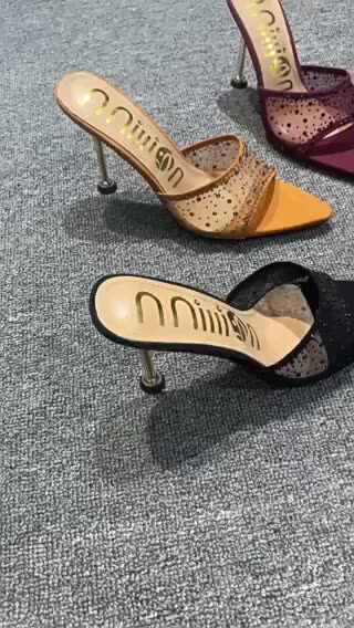 Peep Toe Mules Designer Sandalias De Tacon Mesh Fashion