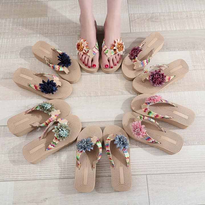 Summer Lady Casual Anti-slippery Vacation Flower Design Flip-flops Beach  Outdoor Slide Sandals and Slippers Shoes Flip Flops