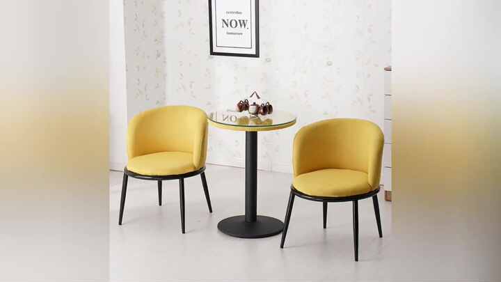 New European Design Modern Dressing Chair Industrial Metal Leg Chair Bianca  Fabric Dining Chair