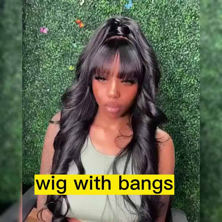 Body Wave Human Hair Wig For Women With Bangs Short Bob, Oem