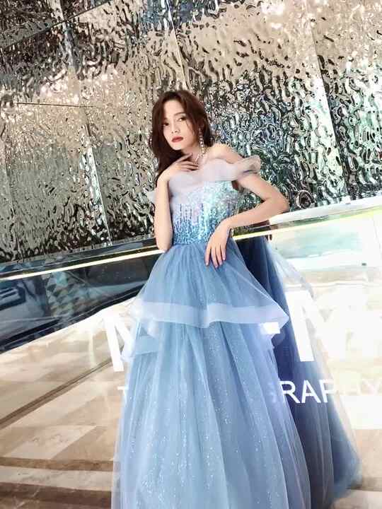 Rhinestones Formal Japanese Style Saxy Light Blue Prom Dresses Rhinestones Formal Japanese Style Saxy Light Blue Prom Dresses