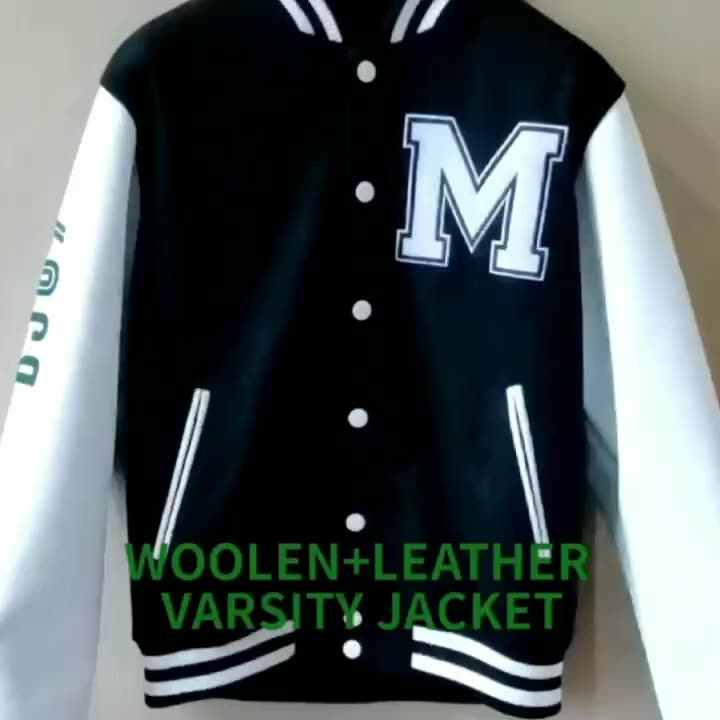 Leather Sleeve Baseball Varsity Jacket - Men's Casual