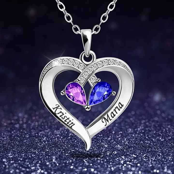 Custom 18k Gold Heart Necklace With Birthstone Initials Oem