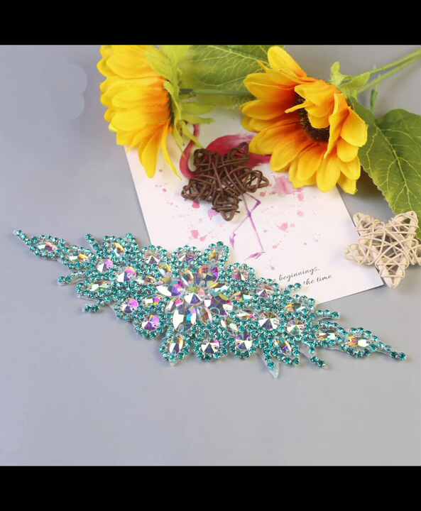 Handmade Orange Rhinestone & Bead Applique Patch - Lace Trim For Dresses & Neckline Embellishment - View #8