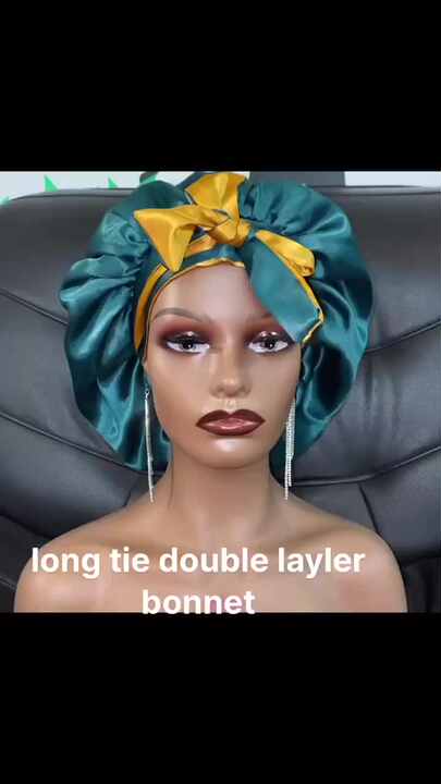 Extra Long Satin Double Layer Bonnet Adjustable Stylish