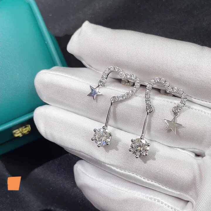 CC Inspired Earrings 1ct Round Moissanite Hanging Earrings