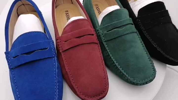Sepatu Pantofel Kasual Pria, Kasut Kacang Polong Buatan Tangan Kulit Asli  Slip-On Berkendara Datar Ukuran Besar