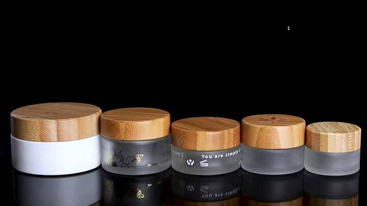 30g 50g 100g cosmetic frosted glass jars with bamboo wood cap