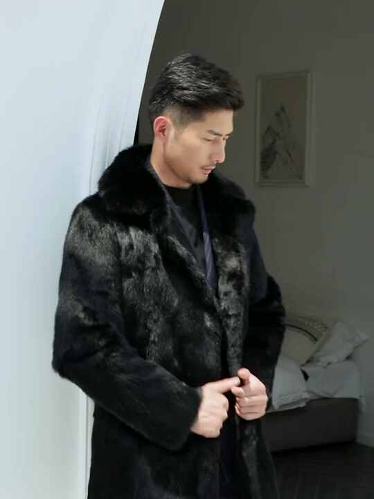 shebang black real Rabbit fur long coat 2025 Black Fashion Short