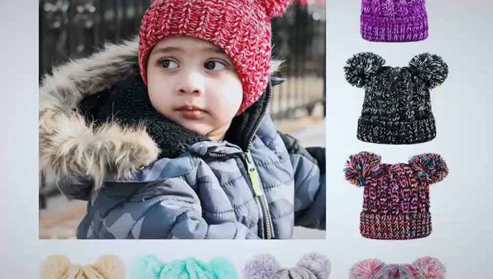 Kids Winter Warm Knit Double Pom Pom Beanie Hat for 1-3 Years