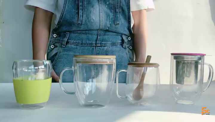 Lot De 4 Tasses à Café En Verre Avec Couvercles Et Cuillères En Bambou, 355 Ml, Verre Nervuré Pour Latte, Thé, Cappuccino, Accessoires De Bar Mignons