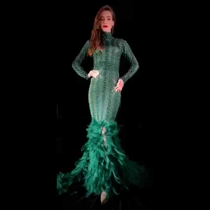 NOVANCE Y1696 Summer Products Luxury Shiny Diamond Feather Tailing Emerald  Green Dress Evening Dresses for Dinner Party