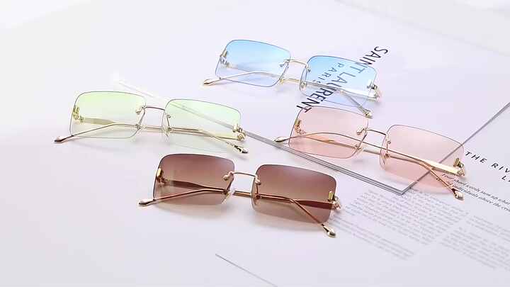 2022 Newest Designer Rimless Sunglasses Rectangle Shades Women
