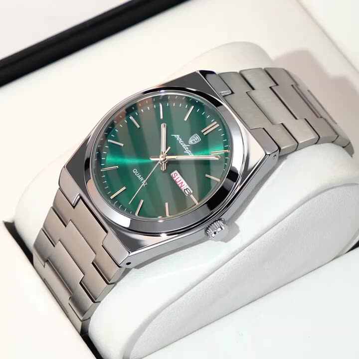 Luxury Gold Stainless Steel Quartz Watch For Men With Week Display