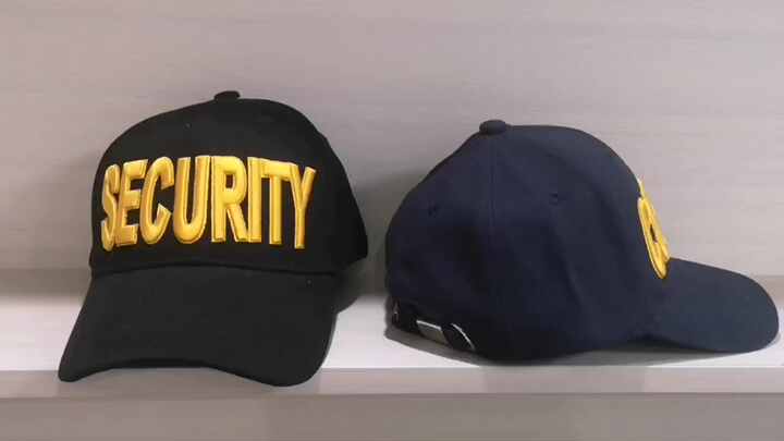Security Guard Baseball Caps With 3D Embroidery Logo 100% Cotton Twill  Black Event Staff Hats for Security