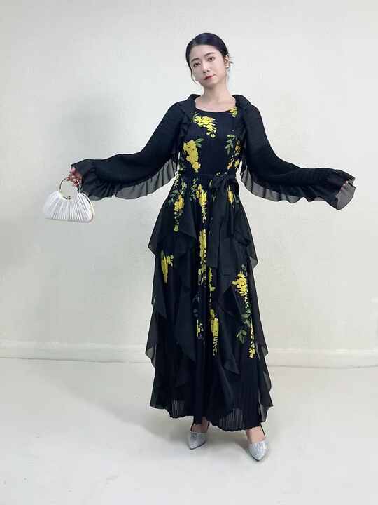 Fashion Design Splicing Maxi Swing Dress Floral Ruffles High Quality  Women's Clothing Factory Wholesale