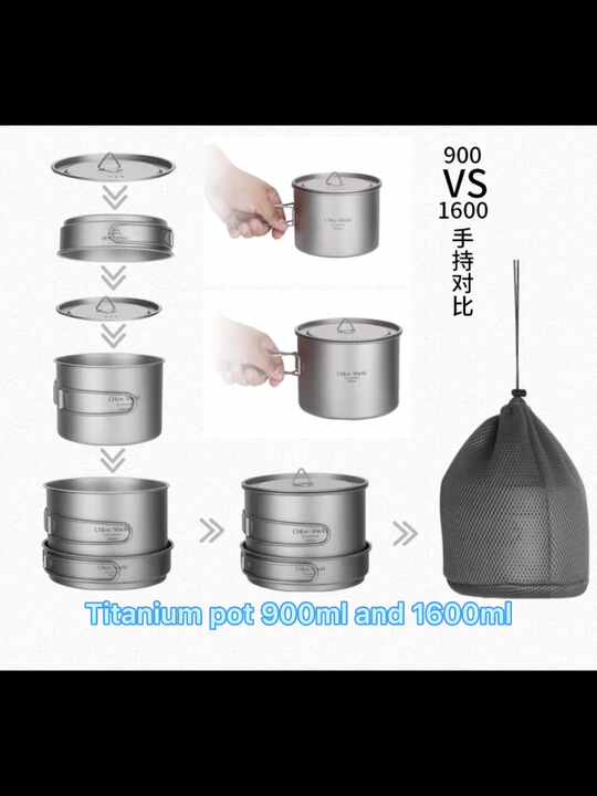 Titanium Pot Portable Hanging Pot 900ml 1600ml Outdoor Camping