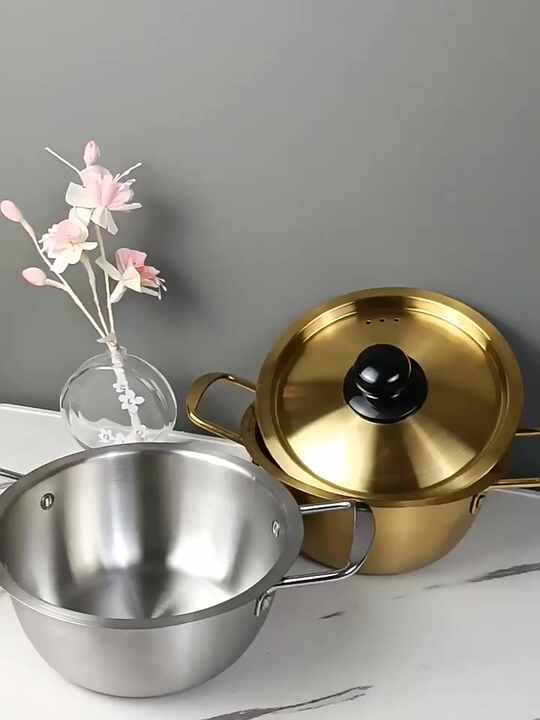 Pentolino Coreano Per Noodle Vctitil In Alluminio Antiaderente – 16 Cm, Doppio Manico, Dorato, Leggero, Ideale Per Zuppe E Pasta, Per Campeggio E Cucina