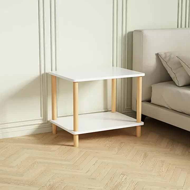 Tavolino Sottile Salvaspazio Con 3 Ripiani E Portariviste Regolabile. Larghezza 18 Cm, In Metallo Con Piano Legno. Per Divano, Camera, Soggiorno. Bianco. - 3