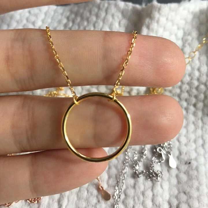 Simple Gold Circle Pendant Necklace for Women 925 Sterling Silver
