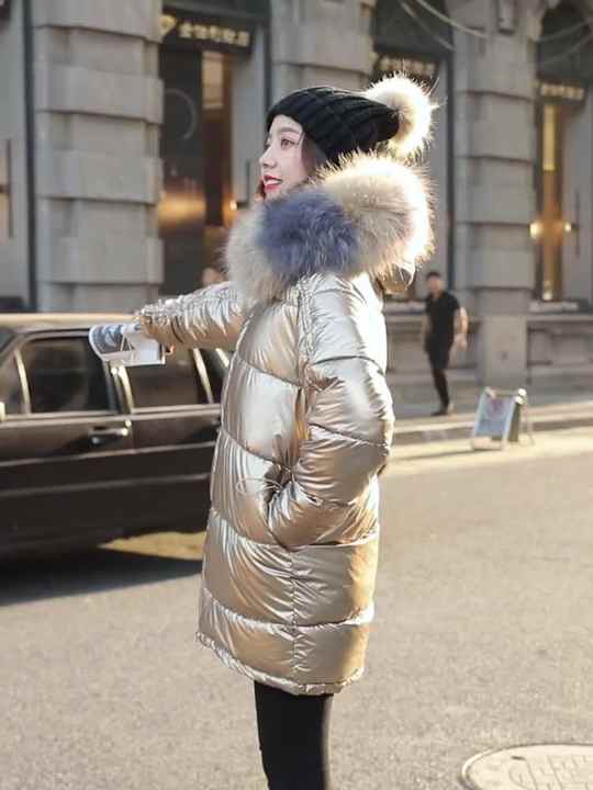 シャイニーダックフェザーフグシルバーウィンターダウンジャケット