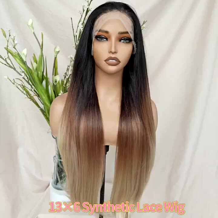 KEMY HAIR Ombre Color Straight Synthetic Lace Wigs