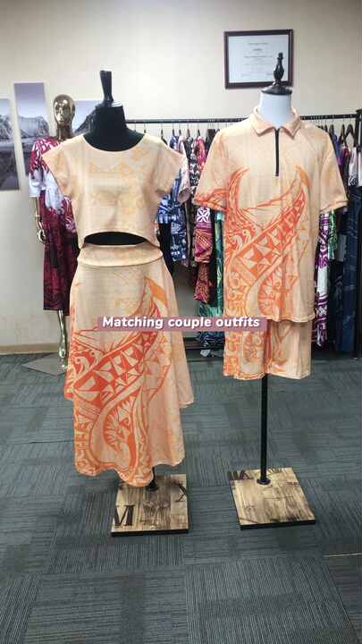 Autumn Dresses Women Casual Matching Couples Outfit 2 Piece Skirts Set  Dress and Hawaii Shirts Polynesian Tribal Puletasi Dress