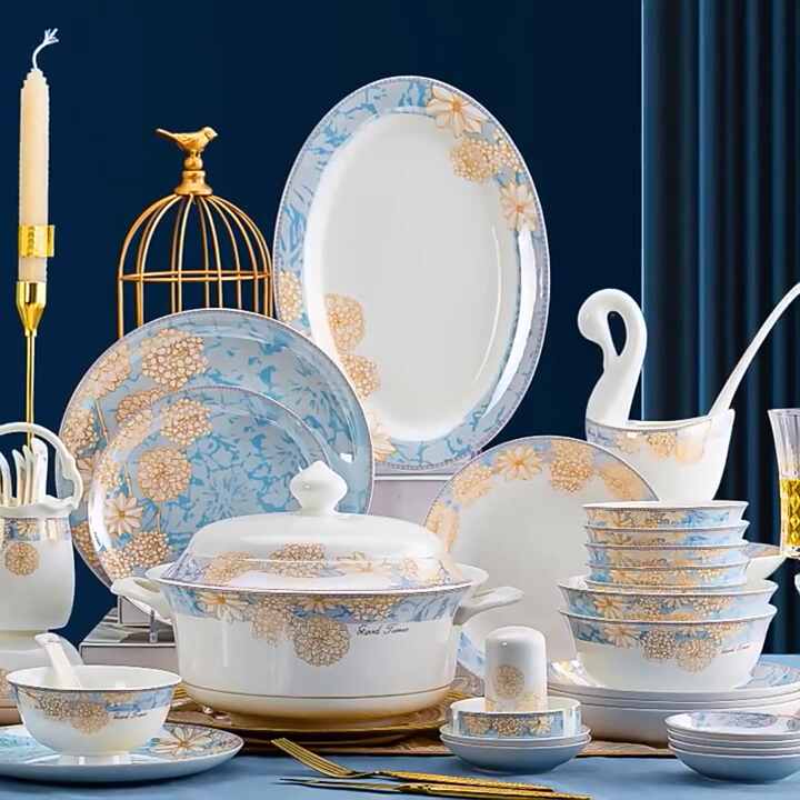 New Chinese Style 56-Piece Bone China Dinnerware Set for 10 - Eco