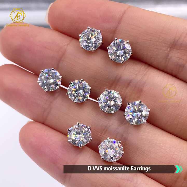 Luxury Diamond VVS Moissanite Round Stud Earrings S925 10K 14K 18K