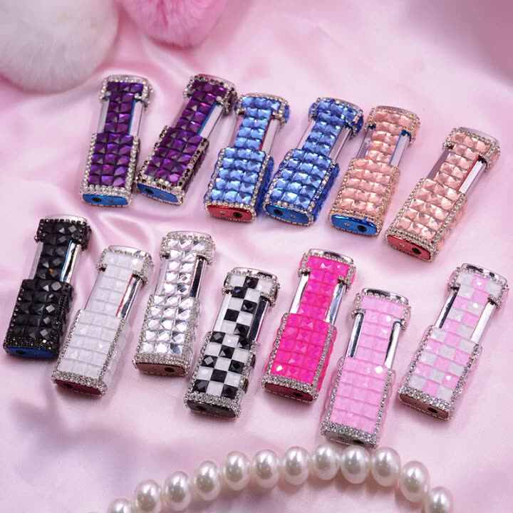 ladies gas cigarette lighters Vintage Windproof Jet Rhinestones Red Flame Camping Cigarette Lighter  Refillable Butane Gas Ladies