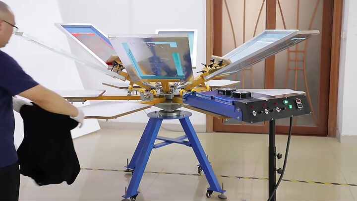 新型6色6ステーション手動シルクスクリーン印刷機（テキスタイル