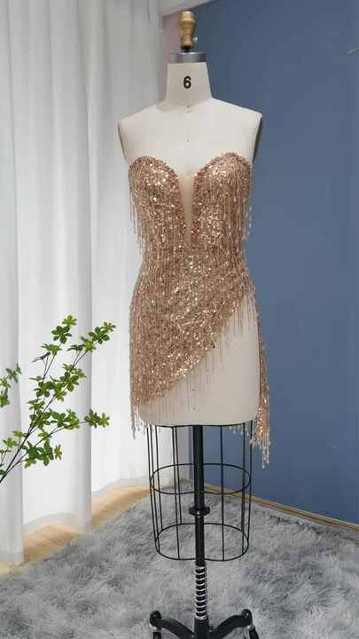 Luxury Beading Tassel Short Evening Prom Dresses 2024 Black Girls Sexy  Women Cocktail Birthday Party Gowns RM044
