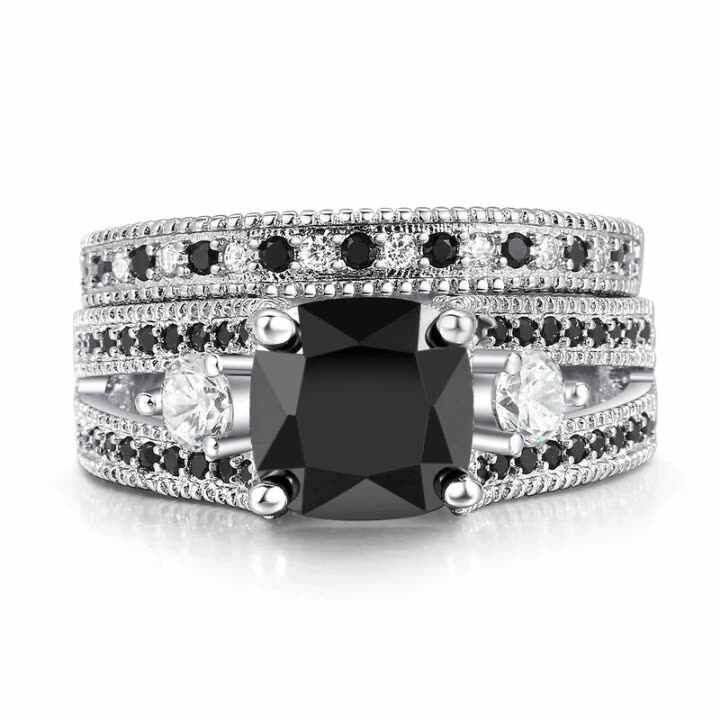 Anillo De Oro De 14 K, Oro Amarillo, Diamantes Negros, Anillo Para