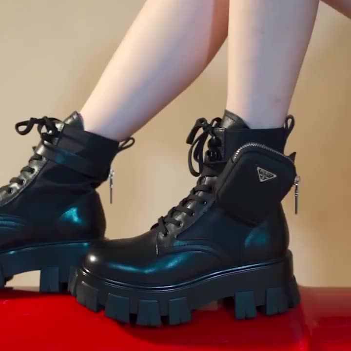 Botines Botas Bolsillo Leather Botas Prada Bolsillo Prada Botines