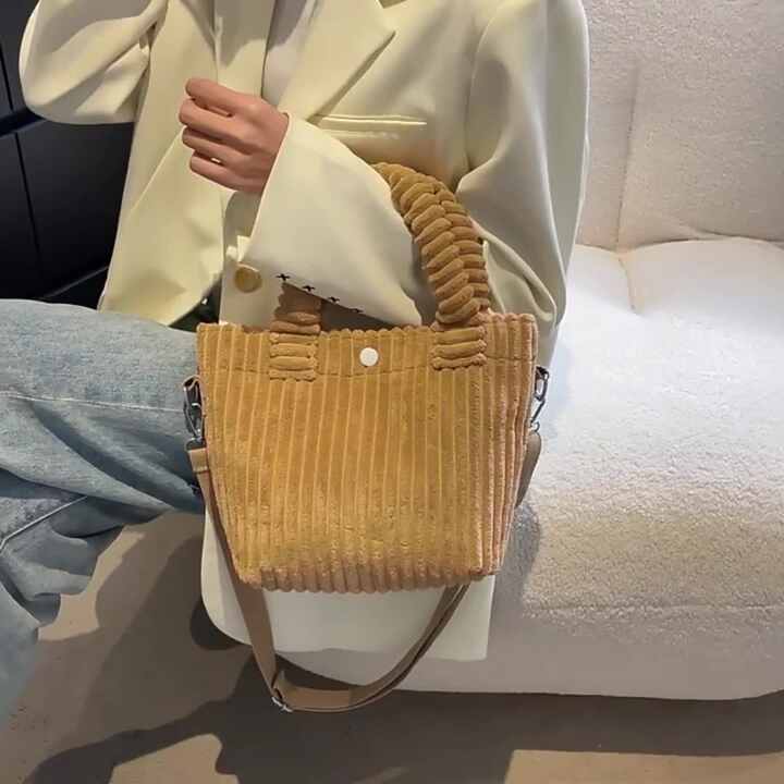 Fall Winter Fashion Striped Corduroy Crossbody Tote Bag New