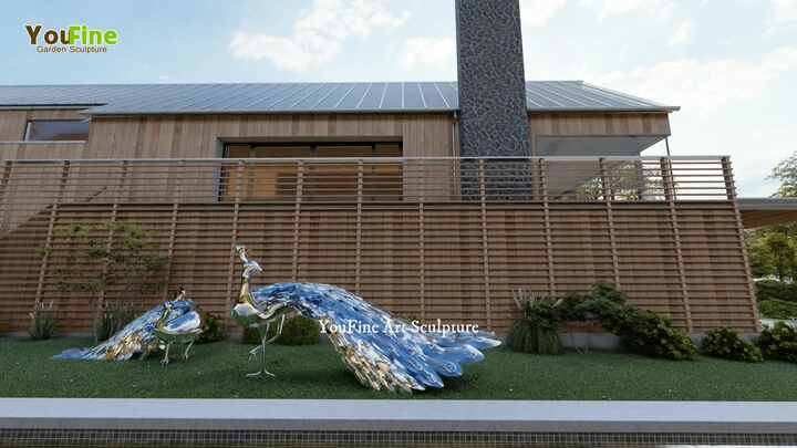 新しいデザイン大型金属抽象動物ステンレス鋼フェニックス彫刻像