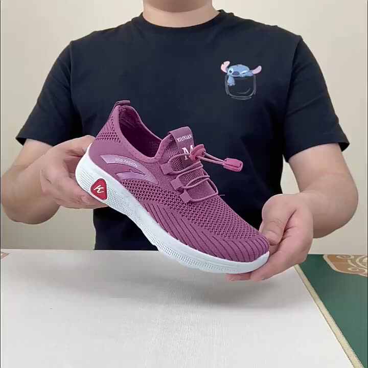 Sepatu olahraga jala bernapas nyaman sol lembut mode putih sepatu wanita  murah sepatu musim semi lari