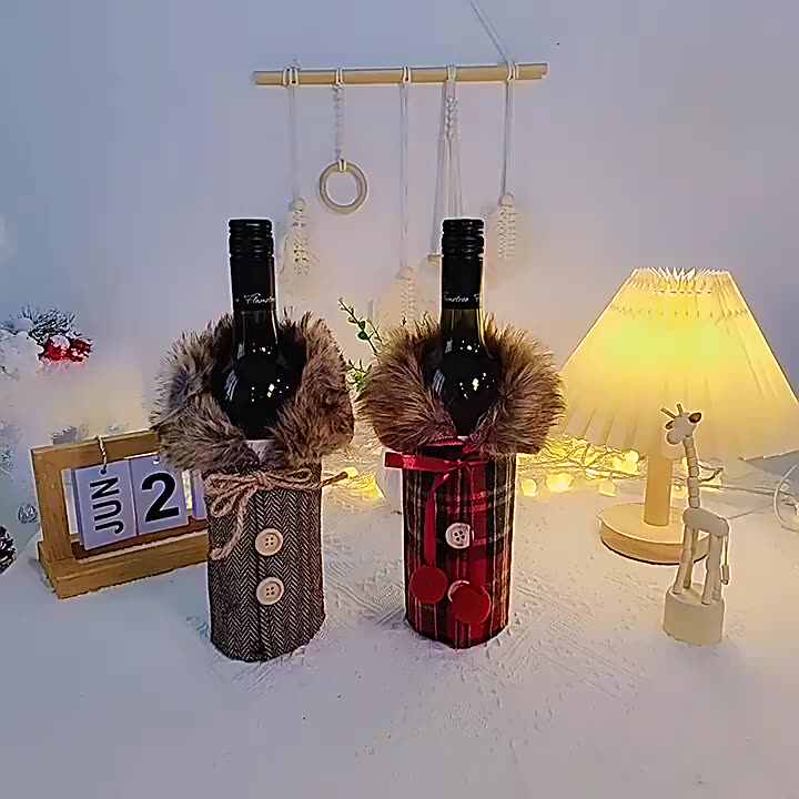 Cappello Di Babbo Natale Per Bottiglia Di Vino – Copri Bottiglia Natalizio In Velluto E Maglia, Con Sciarpa, Decorazione Festiva