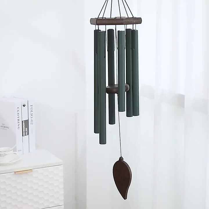 wood 30 inch music wind chimes home wind chimes 6 pipe metal