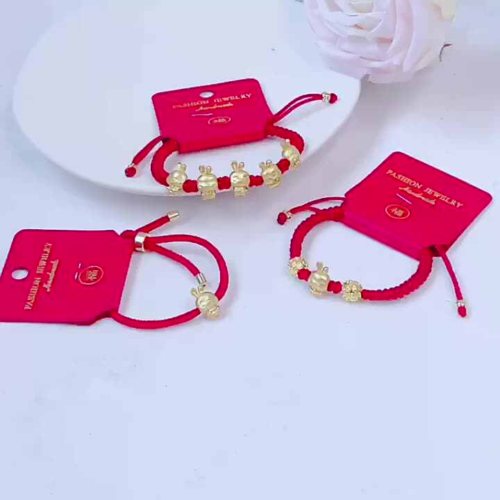 Mascot Five Fortunes Golden Rabbit Red String Bracelet - Bring